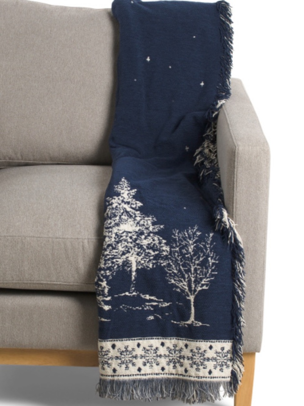 Martha Stewart Cozy Navy Winter Tree Throw Blanket - Holiday Home Accent
